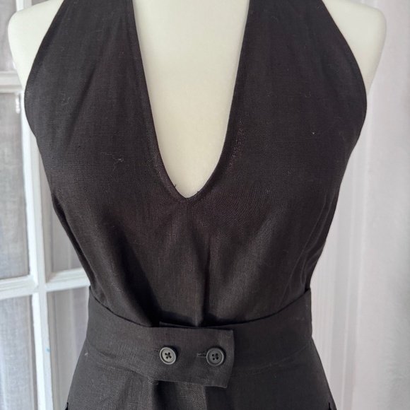 Behida Dolic Black Linen A-line Halter Midi Dress - Size Small - Picture 8 of 11